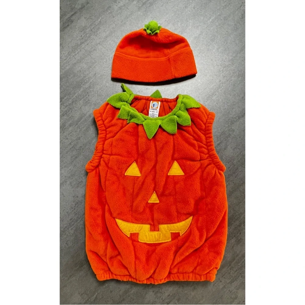 Vintage 2001 Gymboree 24 Months - 3T Pumpkin Kids Halloween Fleece Costume & Cap